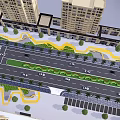 Urban Roadside Facilities With Pedestrian Walkway Palm Trees And Seating Areas