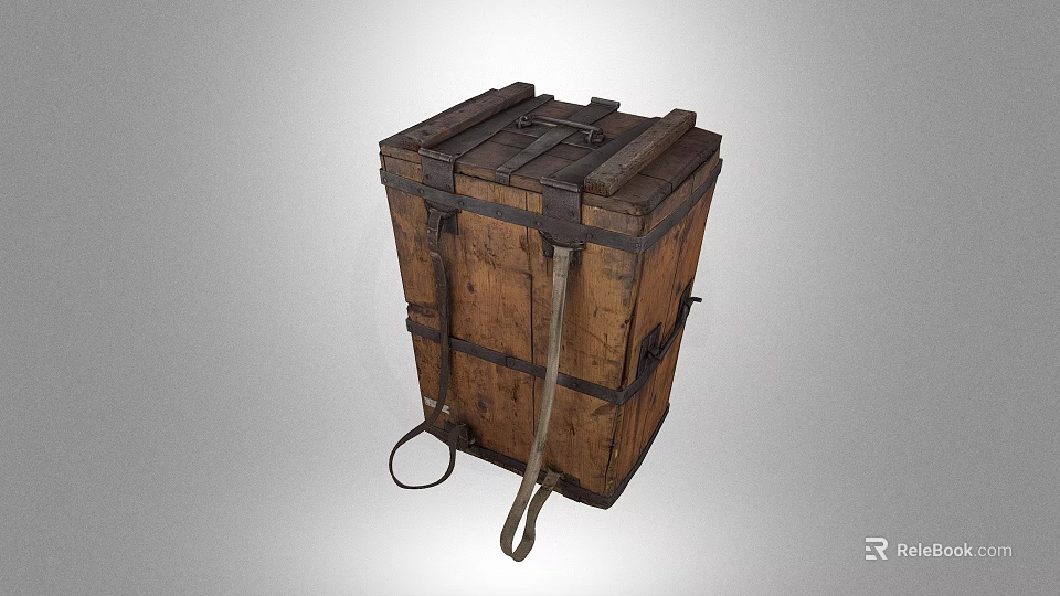 Vintage Wooden Trunk with Metal Straps and Leather Handles Classic Storage Chest Design 3d model 