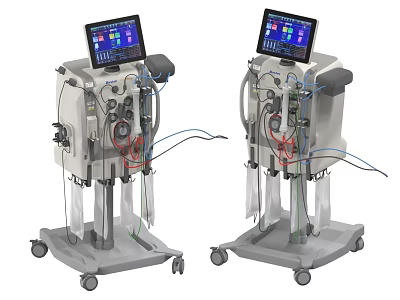 Mobile Medical Ventilator Devices With Digital Screens And Tubing Connections For Hospital Use 3d model