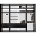 Modern Glass Door Storage Cabinet with Shelves Hanging Clothes and Storage Boxes