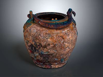Unique Rustic Handcrafted Ceramic Vase With Textured Surface And Multicolored Patina 3d model