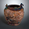 Unique Rustic Handcrafted Ceramic Vase With Textured Surface And Multicolored Patina