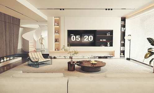 Living room TV background wall villa living room TV background wall living room TV cabinet combination 3d model