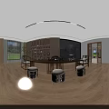 Indoor Golf Simulator Practice Space With Green Turf And Golf Course Display For Fitness Training