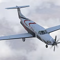 Passenger Plane Flying With Propeller And Landing Gear In Blue Sky With Clouds