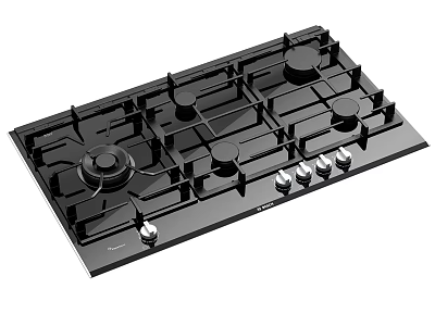 Black Gas Hob With Multiple Burners And Control Knobs For Kitchen 3d model