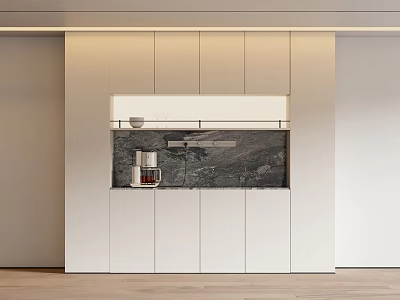 Modern Sleek White Sideboard Featuring Marble Countertop And Storage Cabinets In Dining Room 3d model
