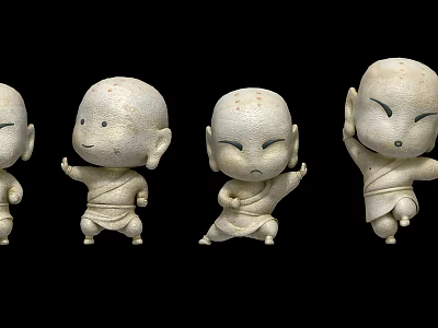 Adorable White Little Monk Figurines In Various Playful Poses For Decoration 3d model