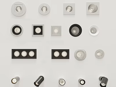 Modern Downlights And Spotlights With Various Shapes And Ceiling Lighting Design 3d model