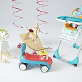 Colorful Electric Toys Collection Including Rocking Horse Wooden Rocker And Red Toy Car