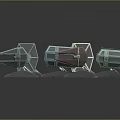 Detailed Sci-Fi Spaceship Models with Blue and Red Colors and Hexagon Shaped Designs