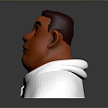 3D Model of a Man Wearing White Hoodie Head in Gray Background with Reflection