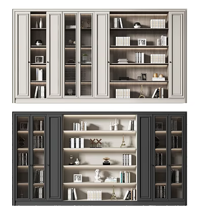 Modern Bookcase With Glass Doors Open Shelves Books And Decorative Items 3d model