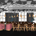 Modern Bar Interior With Colorful Lighting Decorative Ceiling And Reflective Floor 3d model