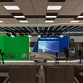 School Broadcasting Studio Featuring Green Screen Blue Display Cameras Lighting And Seating 3d model