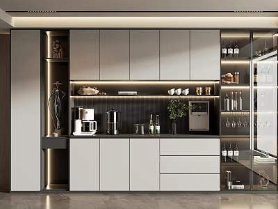 Modern Built in Wine Cabinet With Glass Doors LED Lighting And Bottle 3d model