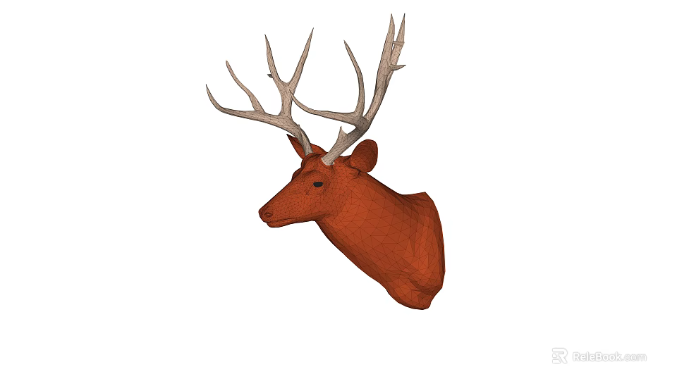 Red Deer Head Animal Wall Decor With White Antlers For Home Decoration 3d model 