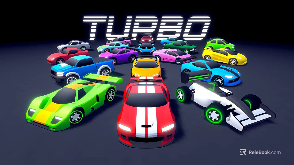 Turbo Themed Colorful Toy Racing Cars With Multiple Vibrant Colors And Styles 3d model 