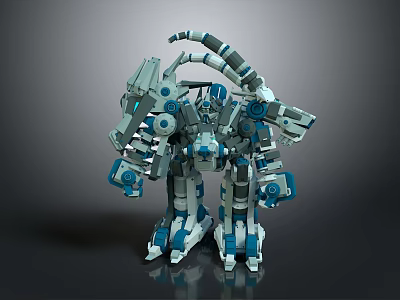 Mechanical Creature Robot Design With Multiple Arms Blue White Color Detailed Structure And Antenna 3d model