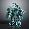 Mechanical Creature Robot Design With Multiple Arms Blue White Color Detailed Structure And Antenna