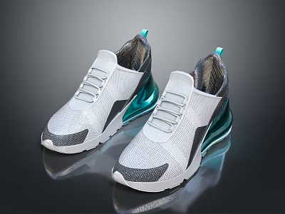 Stylish White Sport Sneakers with Teal Sole and Knitted Upper Design 3d model