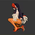 3D Anime Character Figurine With Purple Hair Red Flower White Top And Orange Pants