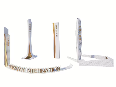 Modern Traffic Signs With Sleek Design Various Shapes And White Gold Finish For Road Guidance 3d model