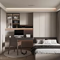 Modern Tatami Bedroom Interior With Platform Bed Study Desk And Built in Storage 3d model