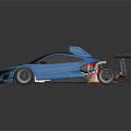 Blue Sports Car With Large Rear Wing Streamlined Body And Sporty Exterior Design