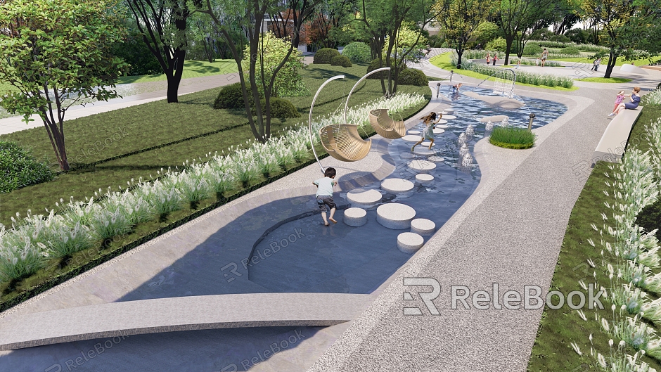 Modern park water feature sketch children's water play area Ting step water play equipment model