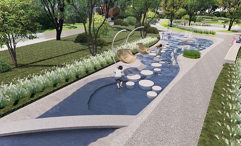 Modern park water feature sketch children's water play area Ting step water play equipment 3d model