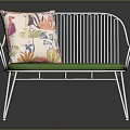 Stylish Outdoor Chair With White Metal Frame Green Cushion And Colorful Patterned Pillow