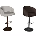 Beige and Black Velvet Bar Stools with Pleated Backrests and Metal Bases