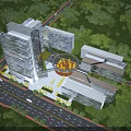 Aerial View of Modern Building Complex Planning With Greenery and Central Plaza