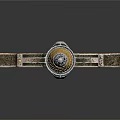 Ornate Decorative Sword With Golden Hilt Cross Shaped Pommel Gemstone Inlays And Engraved Blade