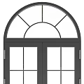 Elegant Double Doors With Arched Top Glass Grid Panels And Black Frame Design