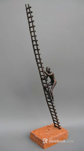 Artistic Decorative Ornament Set with Metal Human Figure Climbing Ladder Design 3d model 