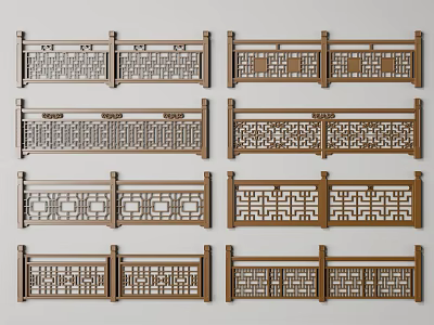 Chinese Traditional Wooden Fences With Intricate Carved Patterns And Ornamental Designs 3d model