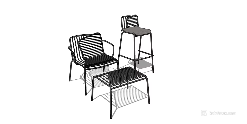 Leisure Chair With Bar Stool And Coffee Table Metal Frame Striped Design Furniture Set 3d model 