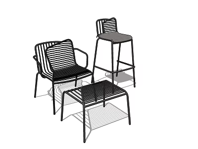 Leisure Chair With Bar Stool And Coffee Table Metal Frame Striped Design Furniture Set 3d model