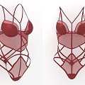 Red Lace Bodysuit with Crisscross Straps and Sheer Mesh Fabric for Women Fashion