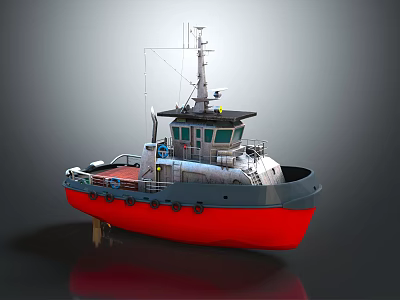 Red And Gray Tugboat With Detailed Structure 3d model