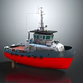 Red And Gray Tugboat With Detailed Structure