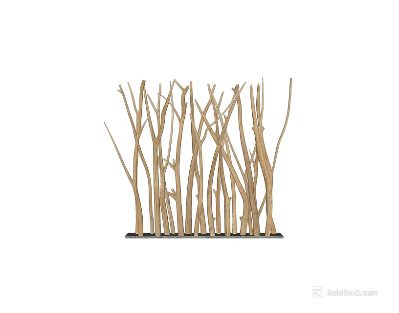 Natural Wooden Stick Partition with Interlaced Arrangement for Decorative Interior Design 3d model 