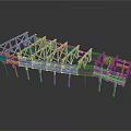 Detailed Wooden Structure Frame Model With Support Beams And Pillars 3d model