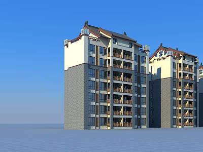 Multi Storey Residential Buildings Exterior Featuring Red Roof Balconies Gray White Walls And Decorative Details 3d model