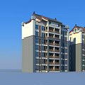 Multi Storey Residential Buildings Exterior Featuring Red Roof Balconies Gray White Walls And Decorative Details