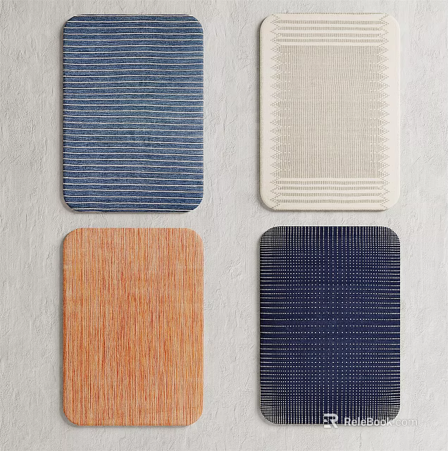 Square Rugs in Various Colors with Striped Woven Wood Patterned and Dotted Textures 3d model 