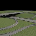 Multi Lane Highway Bridge Interchange With Loop Ramps And Crossing Roads 3d model