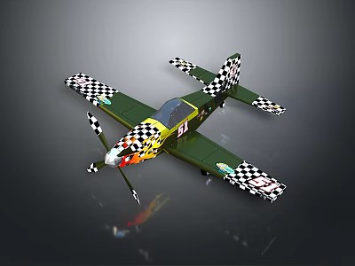 Space Themed Green Model Aircraft With Checkered Wings And Colorful Nose 3d model